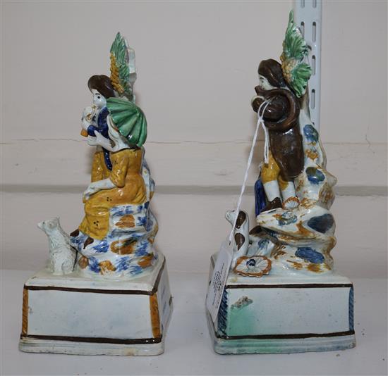 A pair of Pratt-type pearlware groups, c.1810, 21.5cm and 21cm, some high quality restoration